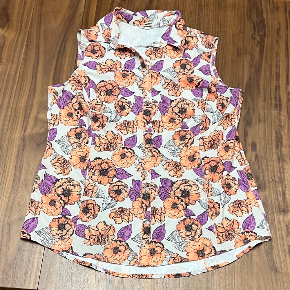 Duluth Trading Co Floral Sleeveless Blouse - Orange and Purple